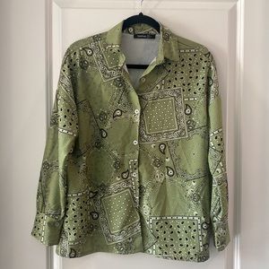 Boohoo Bandana Print Button-down - Green, black and white